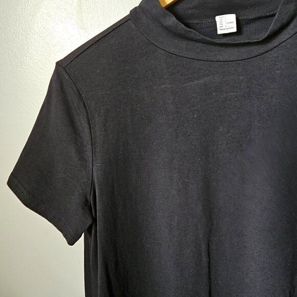 EUC BLACK MINIMALIST MOCK NECK A LINE COTTON BLEND SHIRT DRESS SIZE L - Picture 9 of 13